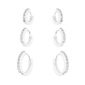 Trio de Argolas Cravejadas de Zircônias em Prata 925